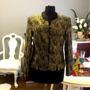 Designer Blazer by Che Studio, Gold Bronze/Black, Sz 8, Trimmed in Black Velvet